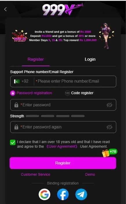 999V register and login