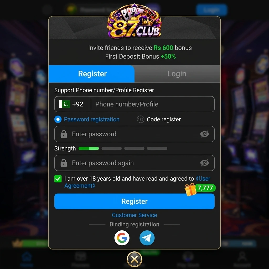 87Club Game login register image