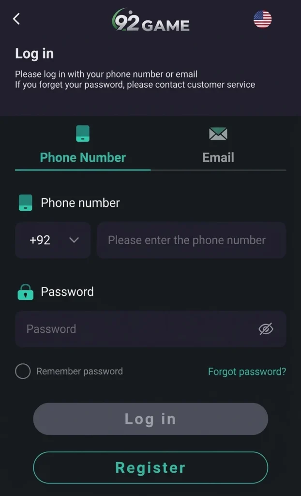 92Pak Game login register image