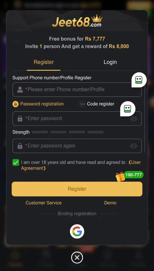 Jeet68 Game login register image