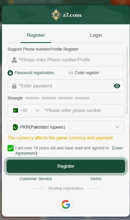 Z7 game login register image